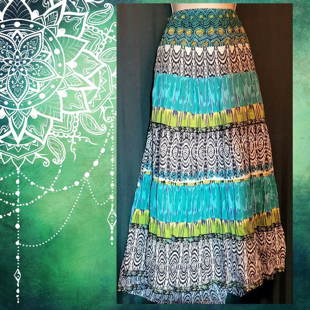 Choices Brand Size XL Skirt, Turquoise Print